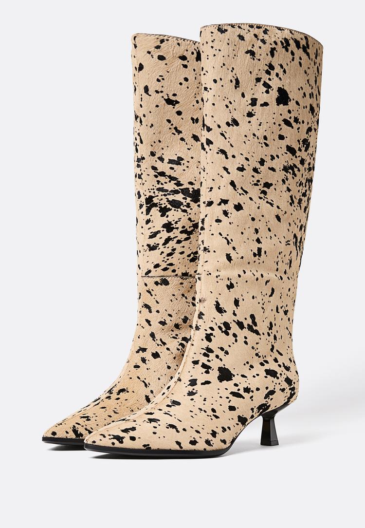 bottes hautes a talon imprime animal et fourrure