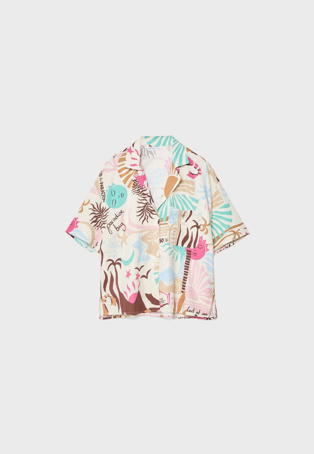 Short sleeve linen blend shirt