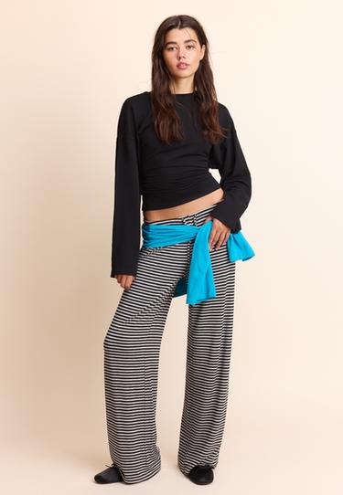 Striped slim-waist jogger trousers — Black 1
