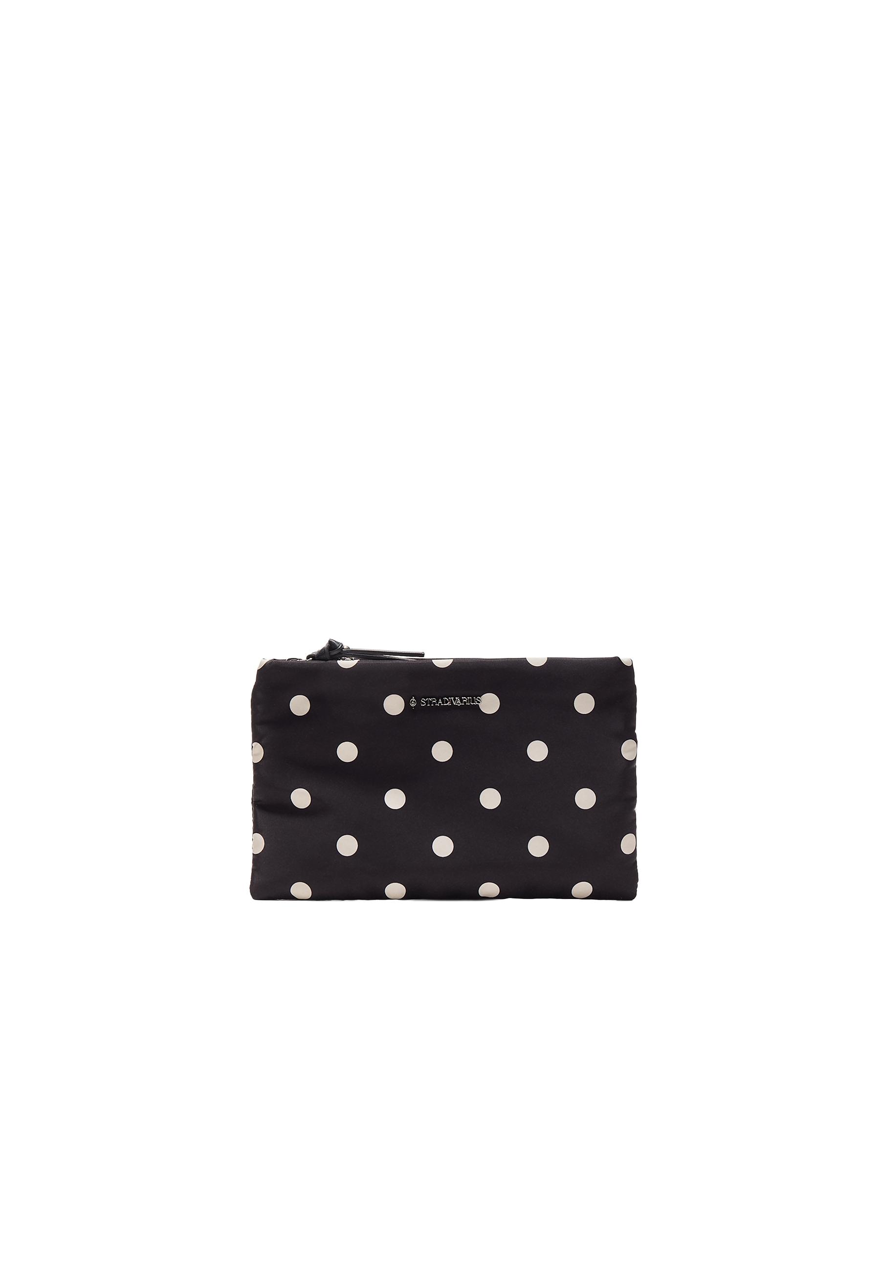 Printed fabric zip-up wash bag — Black