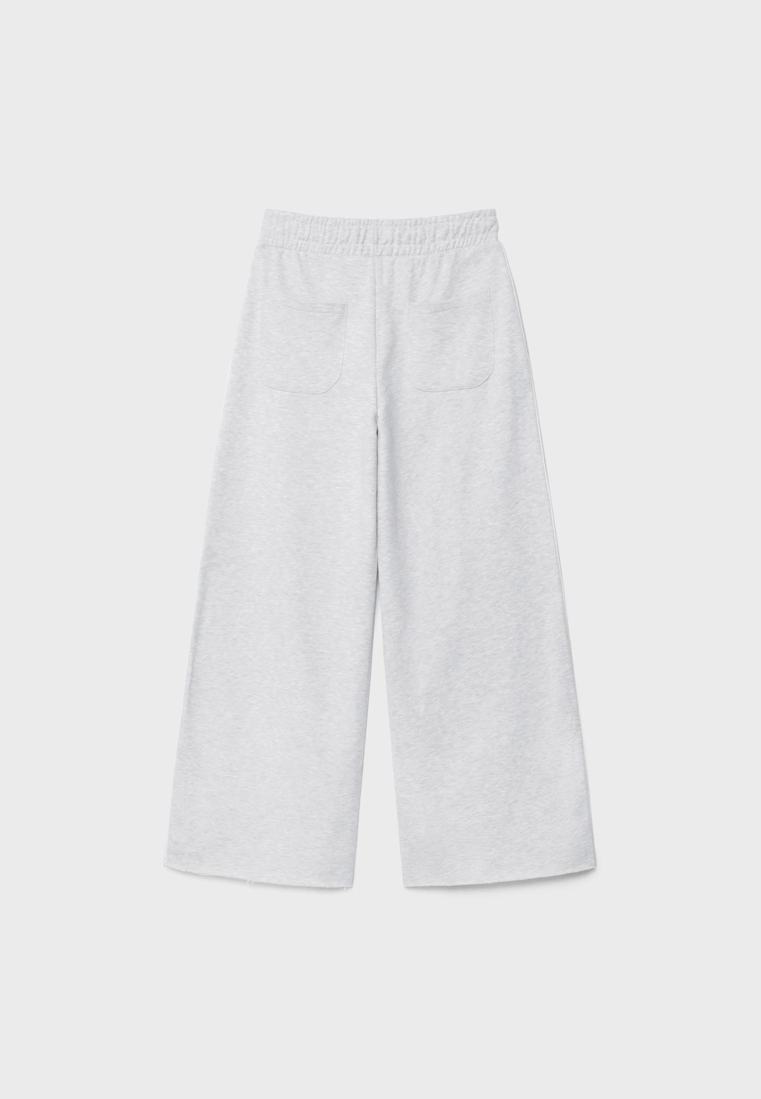 Wide-leg plush trousers with trim detail — Grey melange