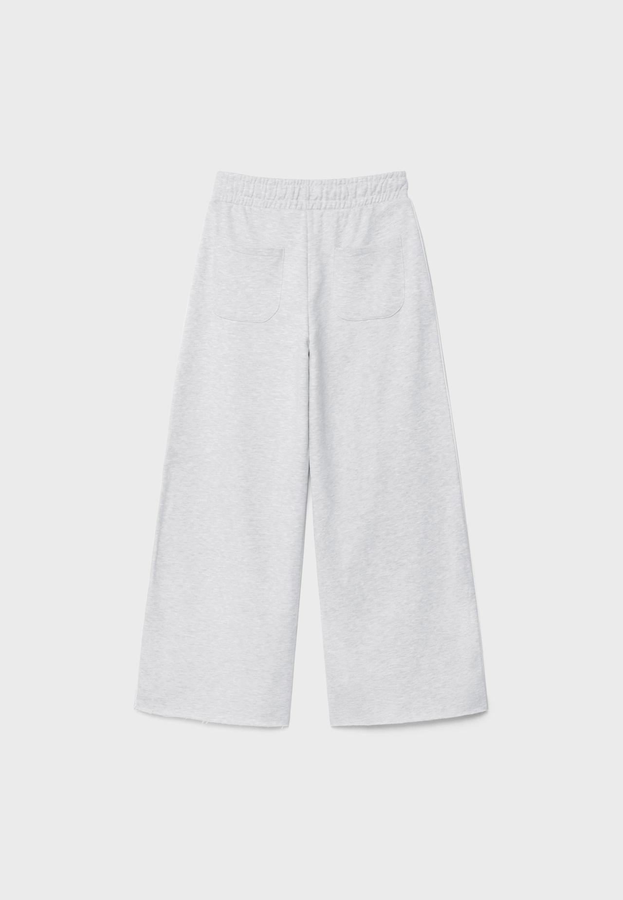 Wide-leg piped plush trousers — Grey melange