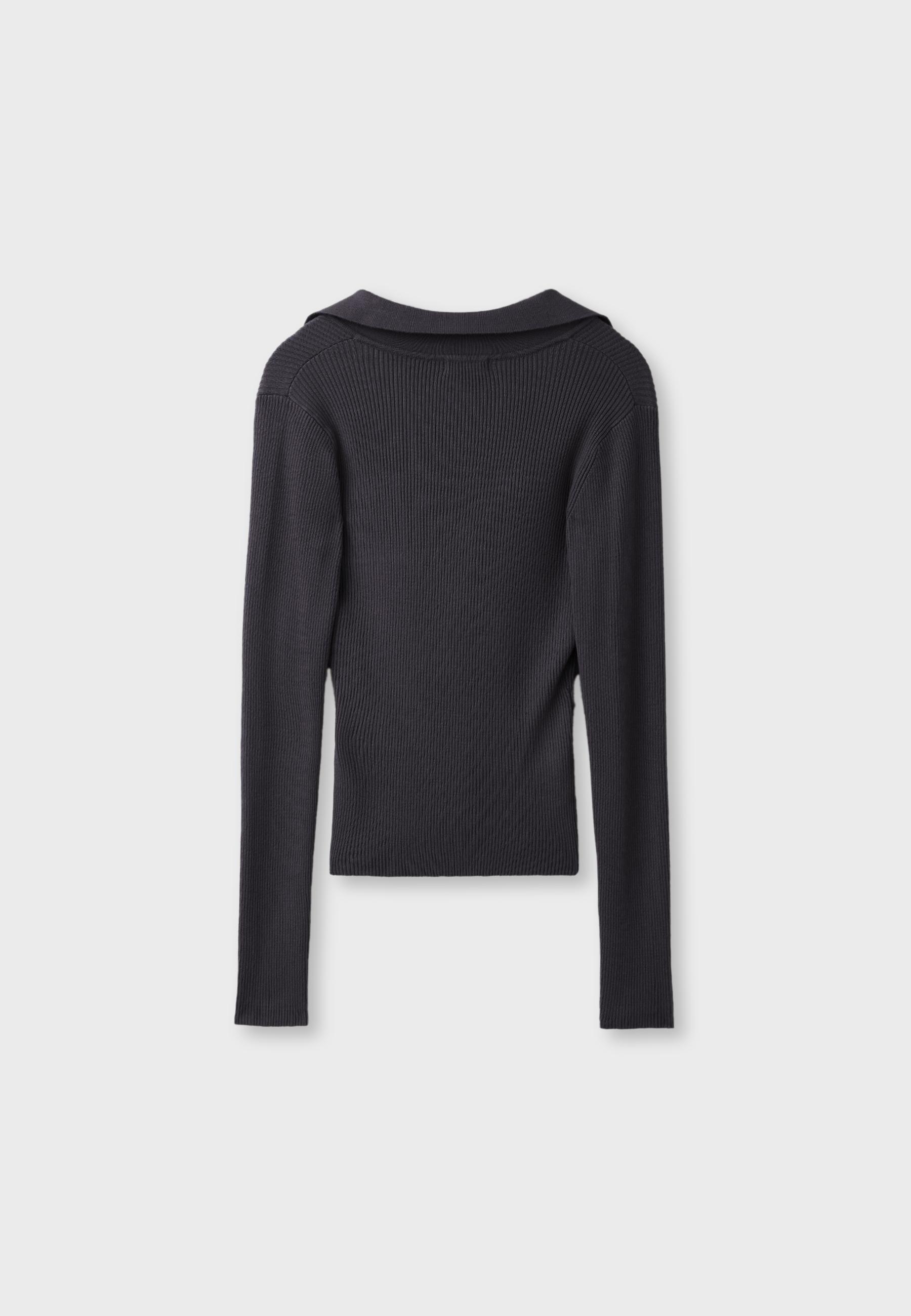 Polo collar knit jumper with pockets — Dark grey