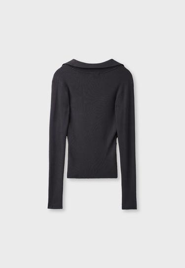 Polo collar knit jumper with pockets — Dark grey 8