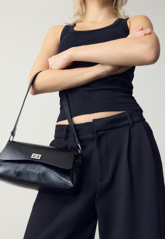 Stradivarius Mini Rectangular Bag With Large Flap Black Os