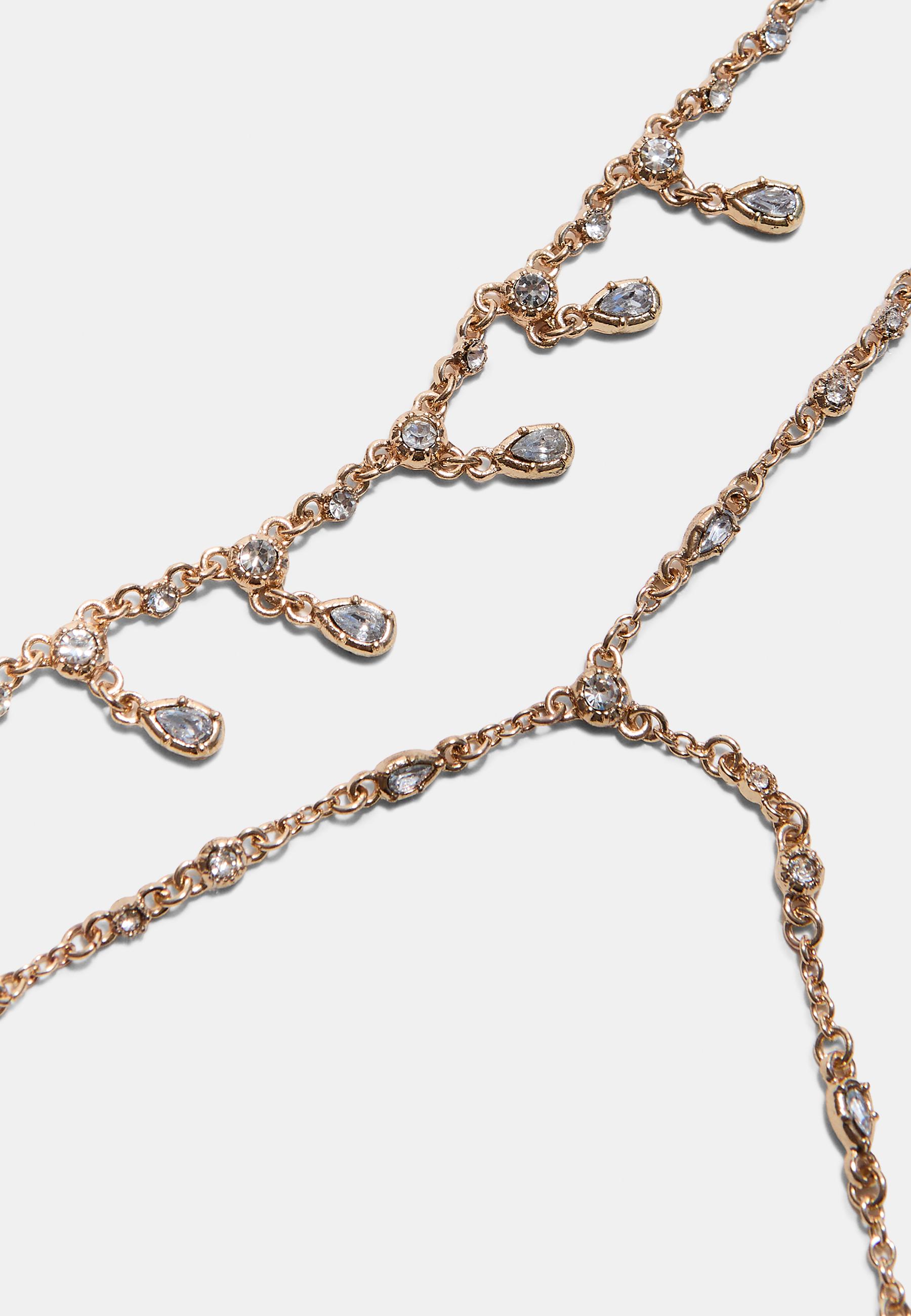Rhinestone lariat necklace — Gold