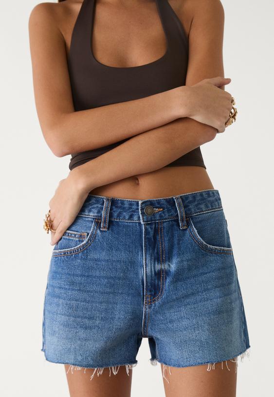 mid rise denim shorts