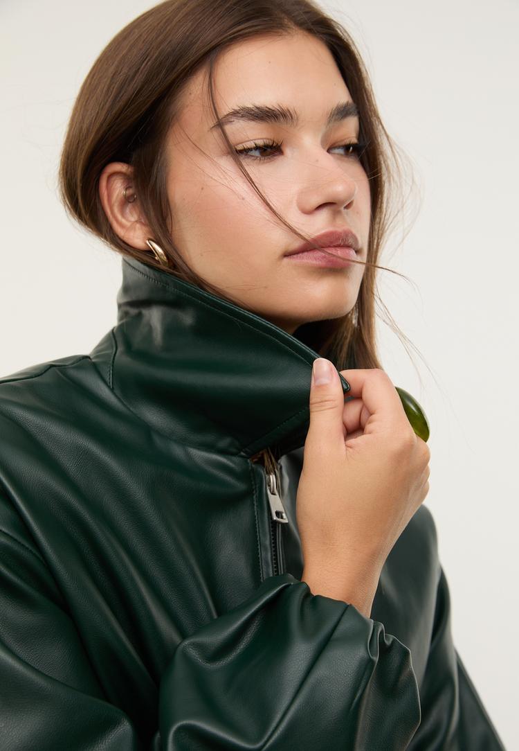 faux leather quilted bomber jacket