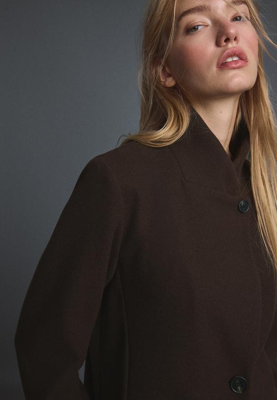 Stradivarius Βασικό Παλτό Με Απαλή Υφή Καφέ M