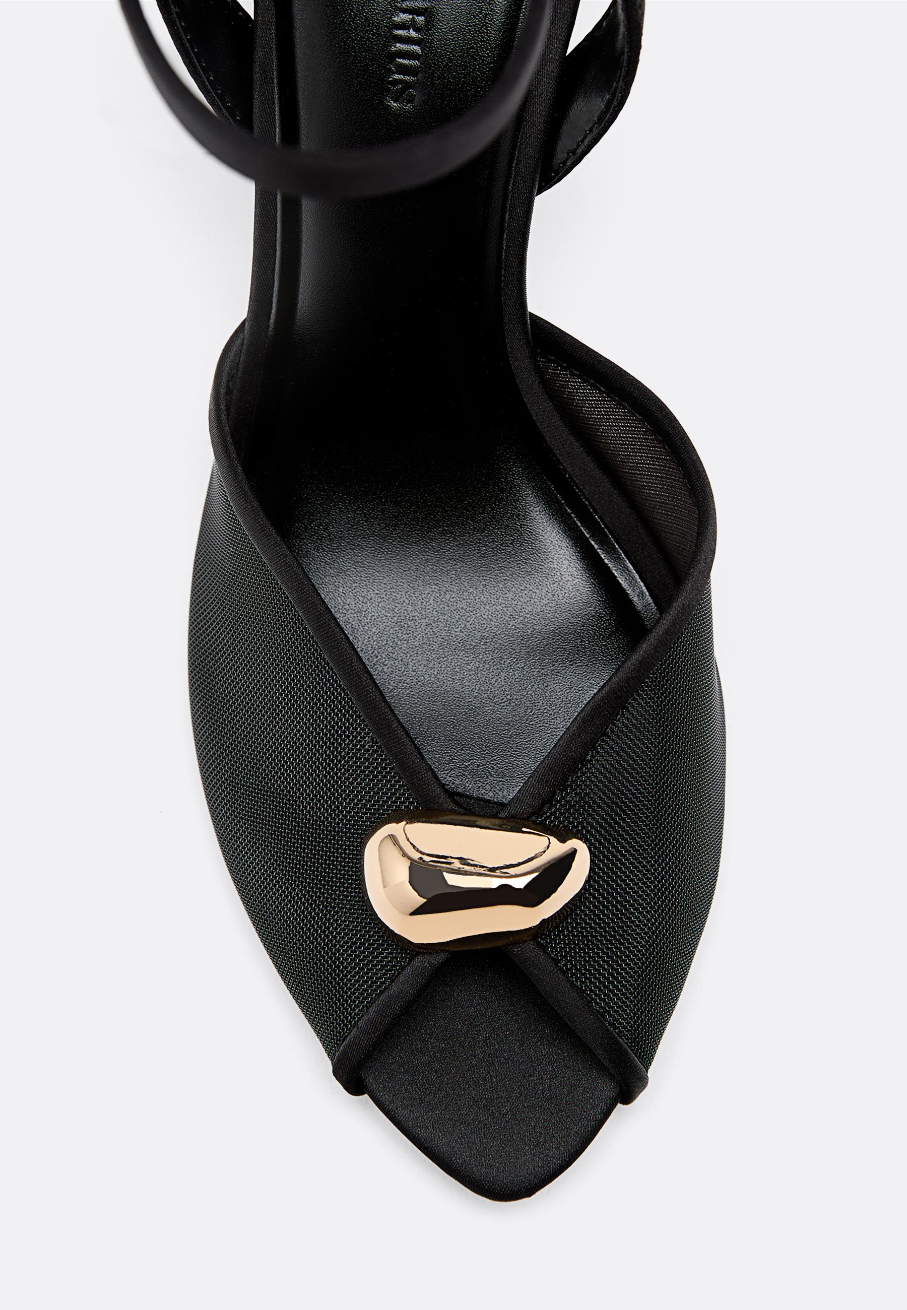 Heeled mesh sandals with metal detailing — BLACK