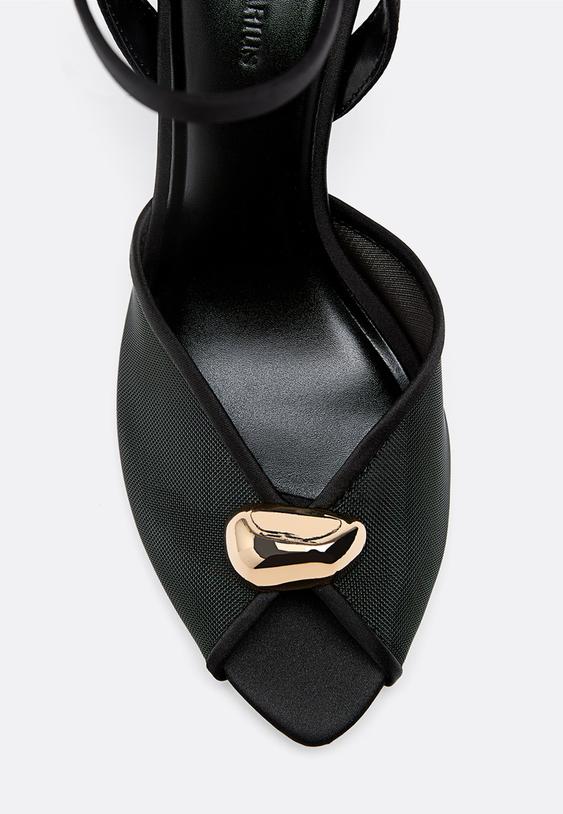 Stradivarius Heeled Mesh Sandals With Metal Detailing Black 7