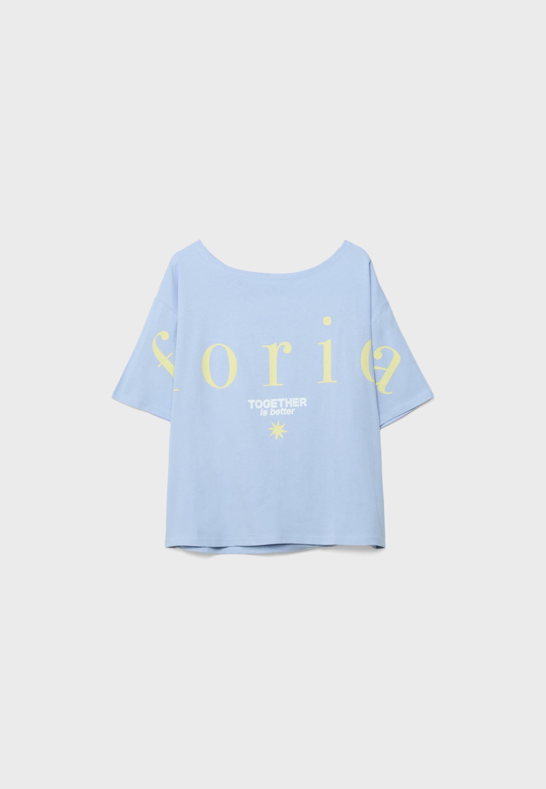 Printed boat neck T-shirt — Sky blue
