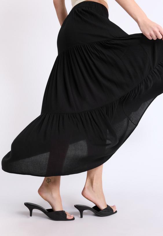 Stradivarius Boho Midi Skirt Black M