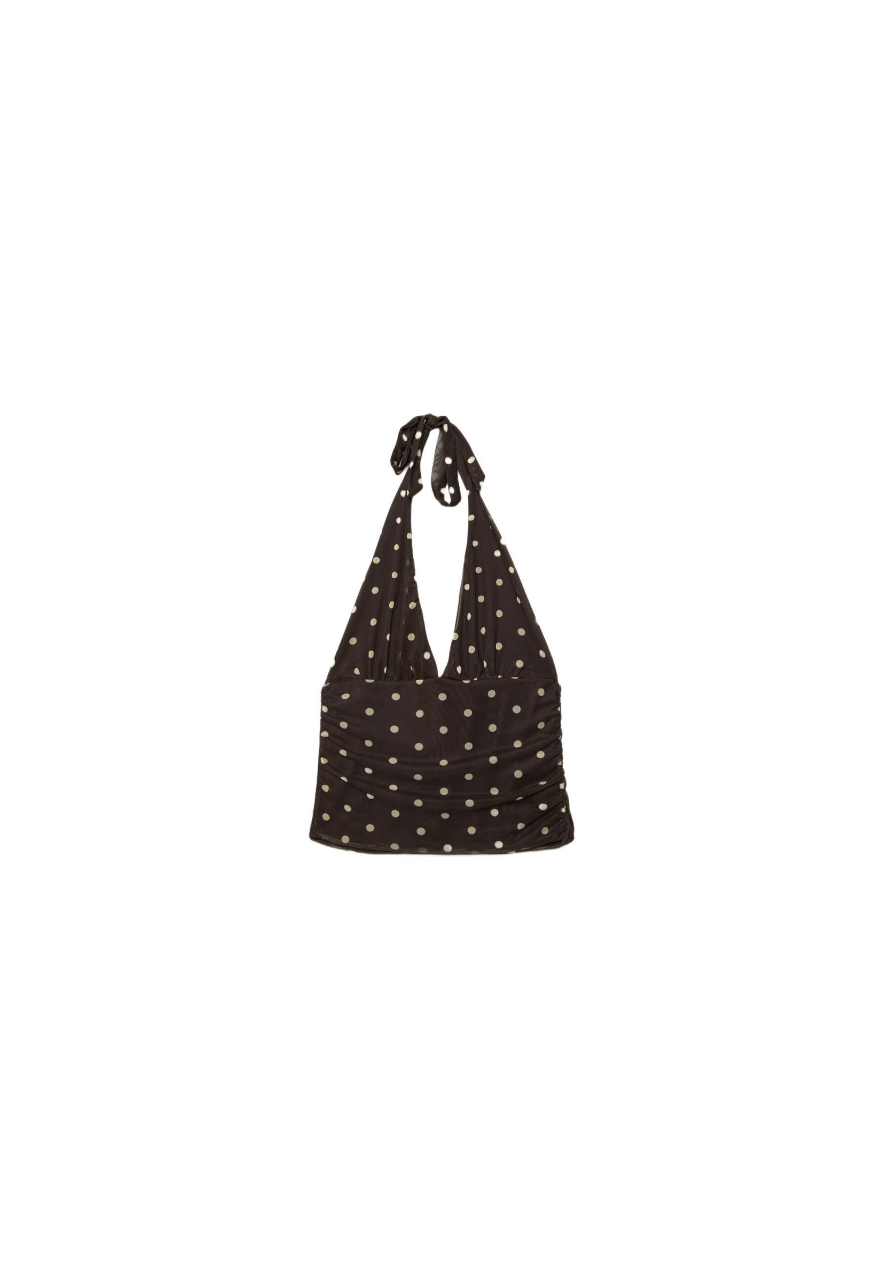 Polka dot mesh halter top — Brown