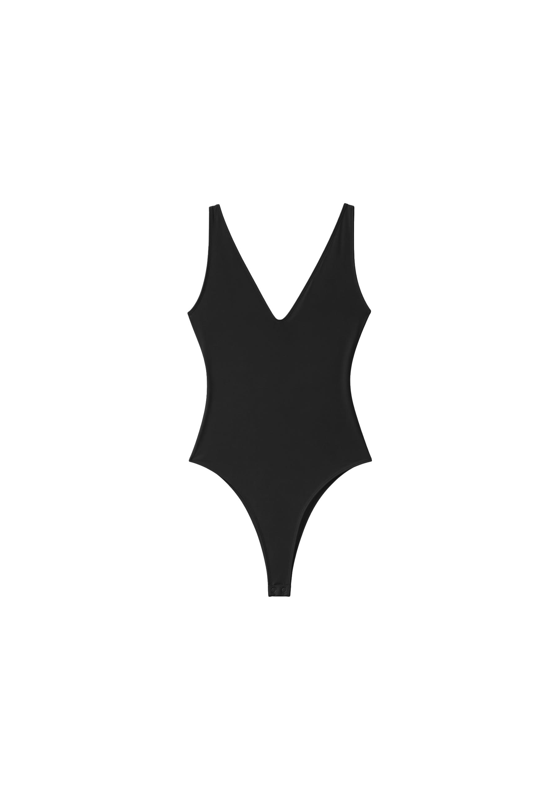 V-neck bodysuit — Black (alternate view)