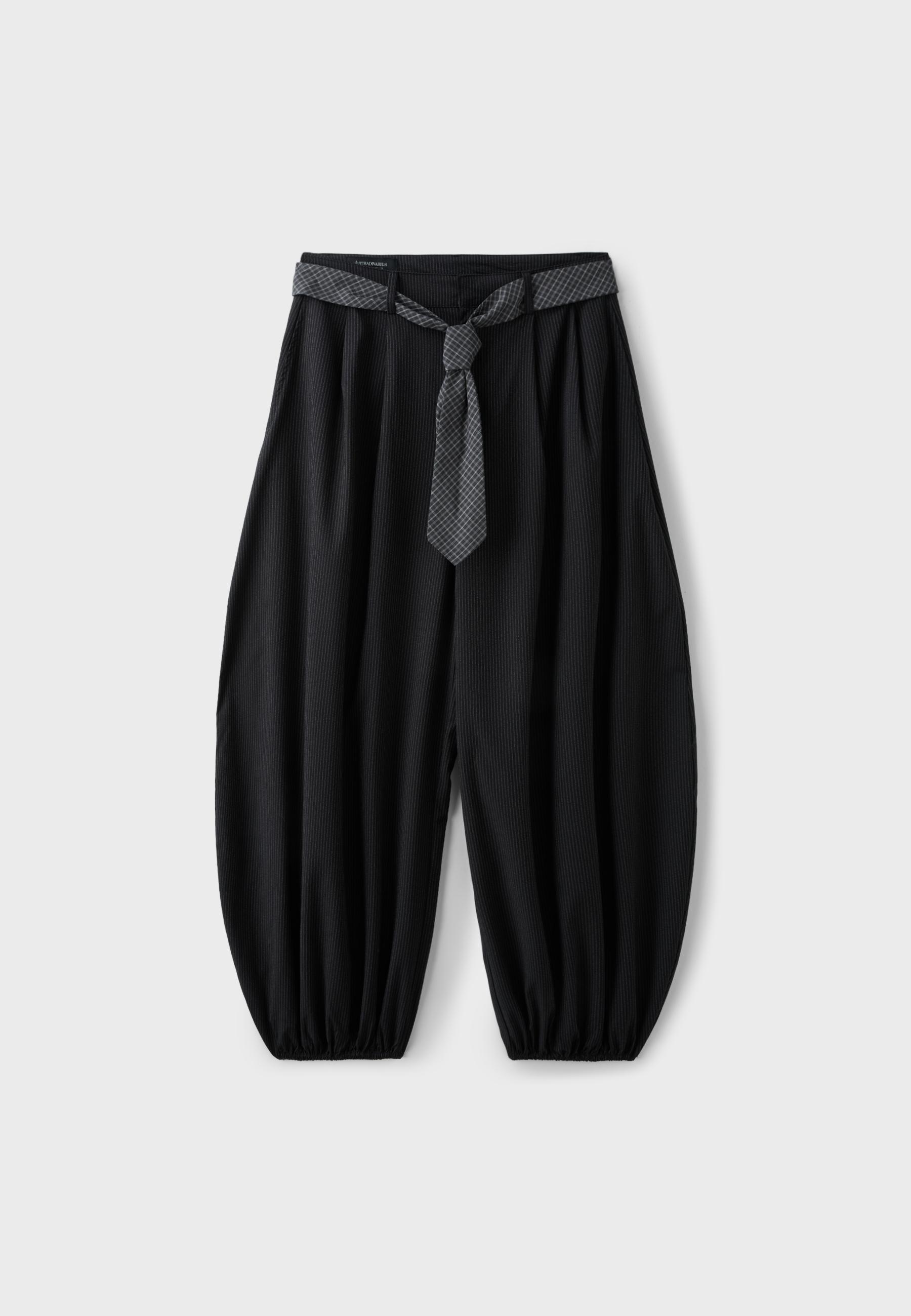 Voluminous tie-detail sarouel trousers — Black