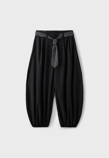 Voluminous sarouel trousers with tie belt — Black 7