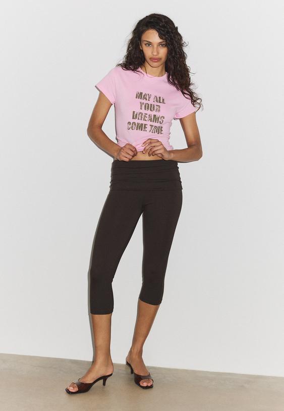 Stradivarius Slogan Short Sleeve T-Shirt Pastel Pink S