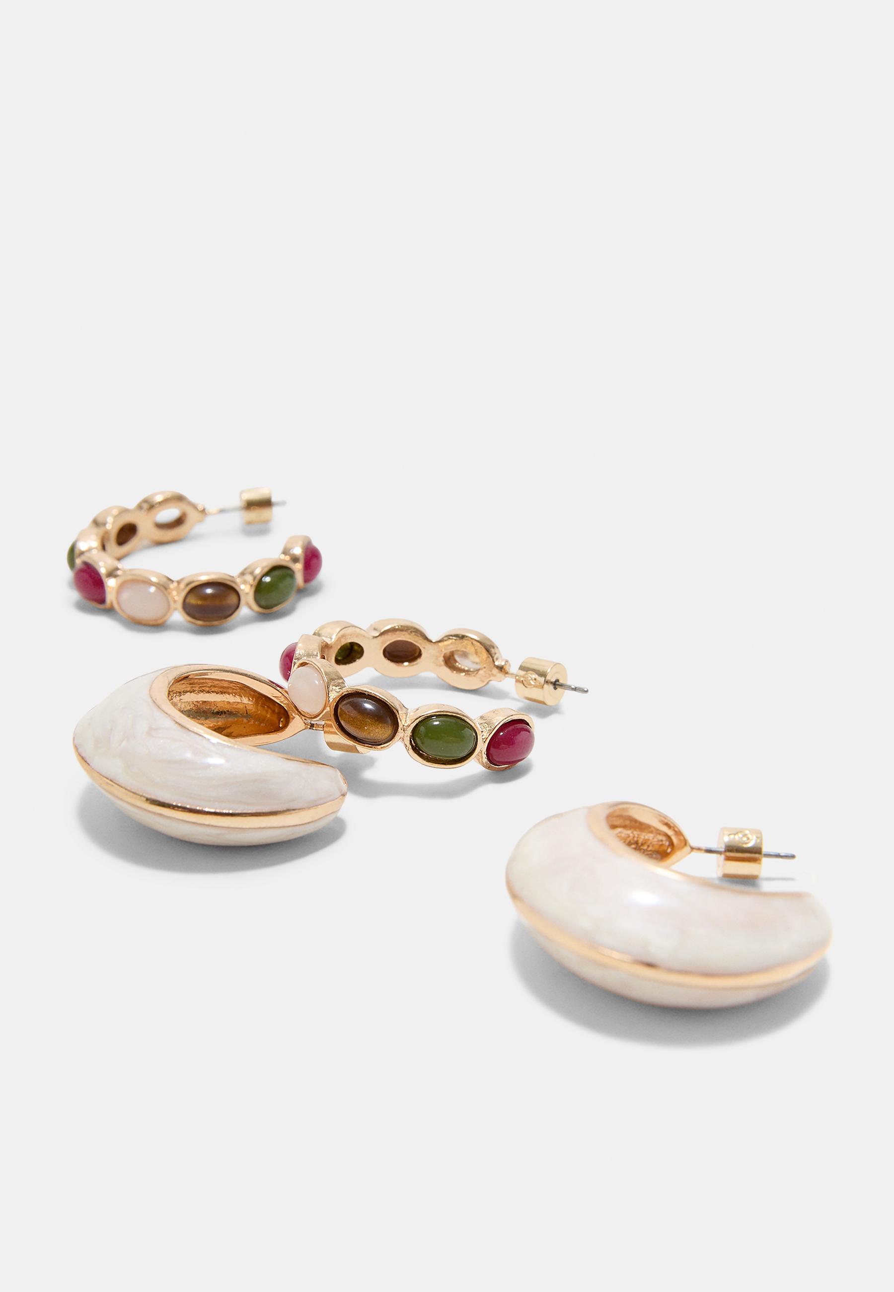 Set of 2 pairs of hoop earrings — Gold