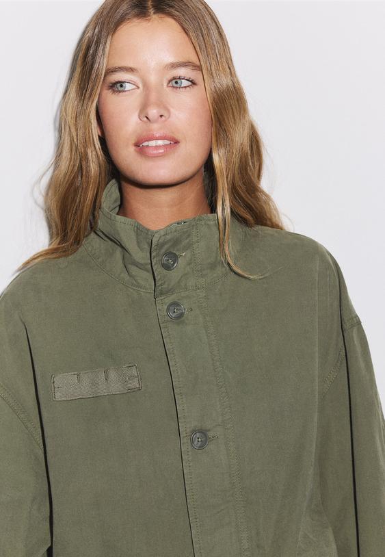 Stradivarius Cropped Oversize Jacket Khaki Xs