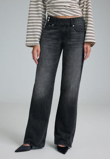 Low-rise straight jeans with hammer waist — BLACK DENIM WASHED EFFECT  3