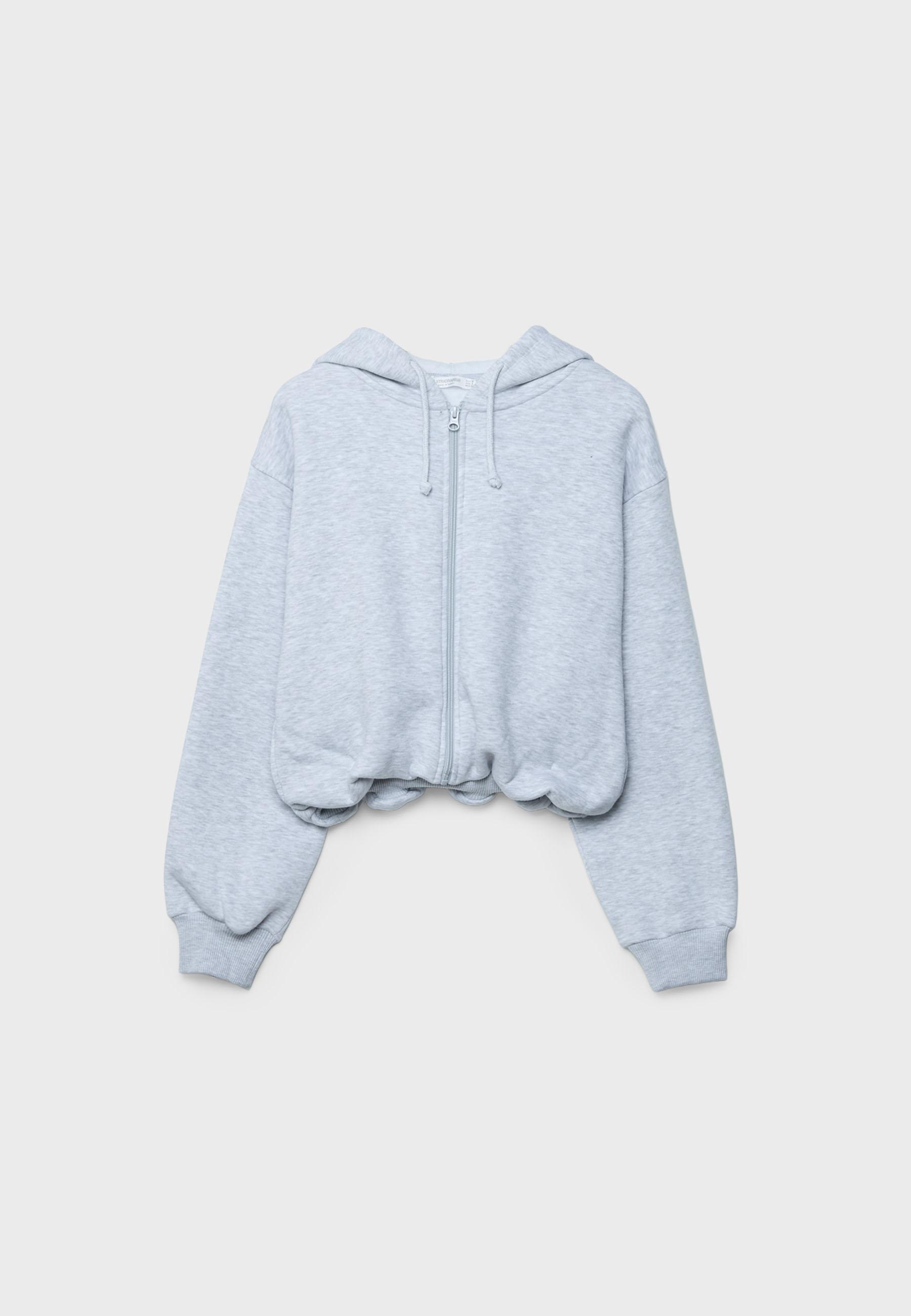 Printed Hooded Bomber Sweatshirt — Grey melange