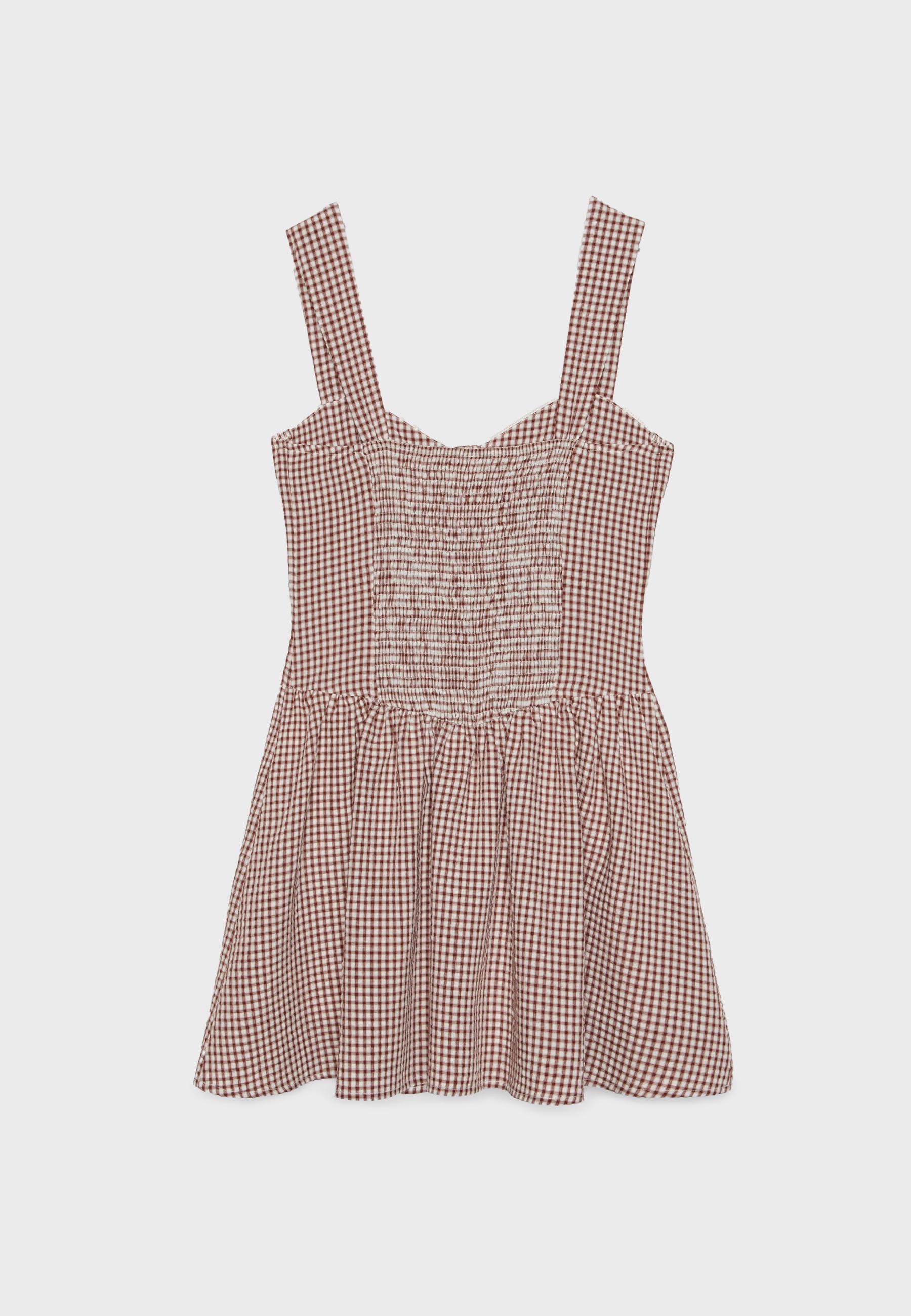 Short checked bodice dress — Terracotta