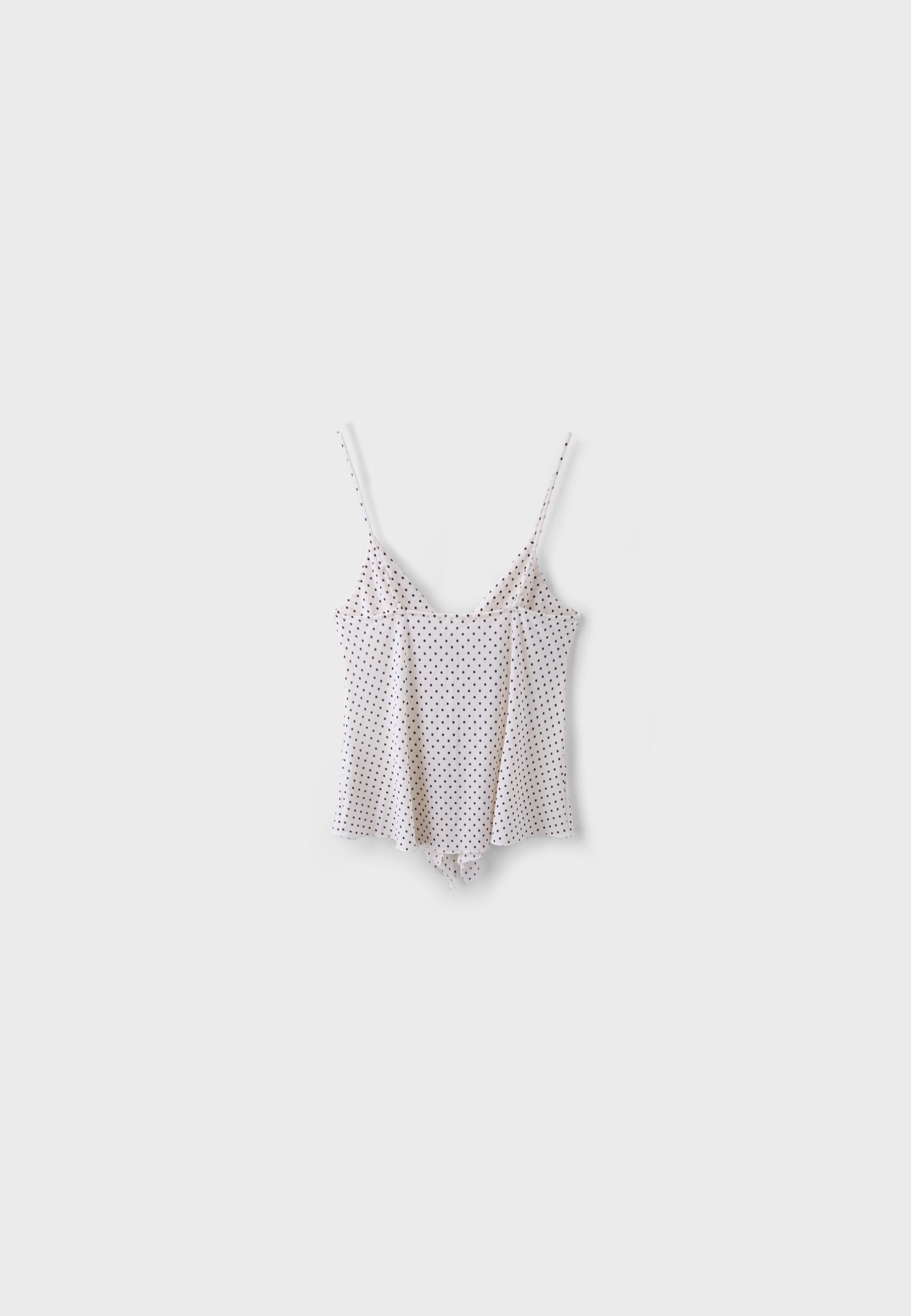Printed ruffled top — Ecru