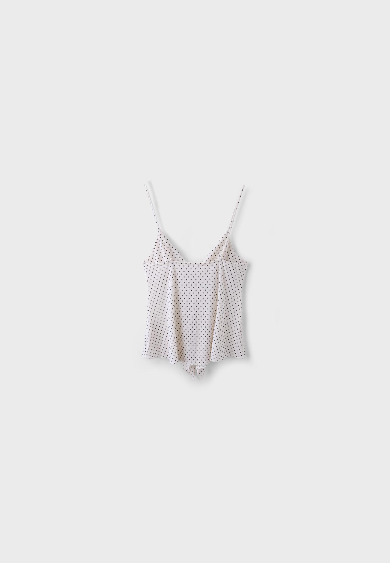 Printed ruffled top — Ecru