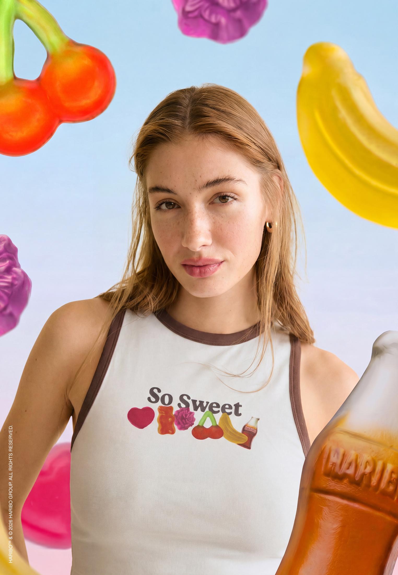 Haribo print racerback T-shirt — Ecru