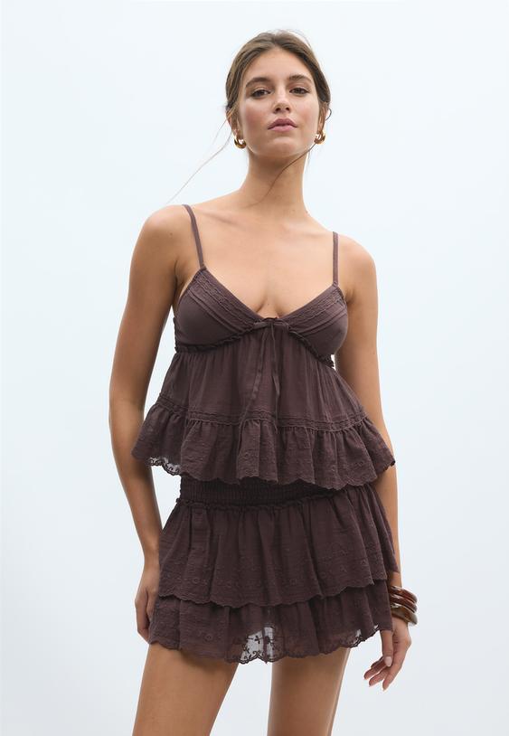 embroidered crinkled skort