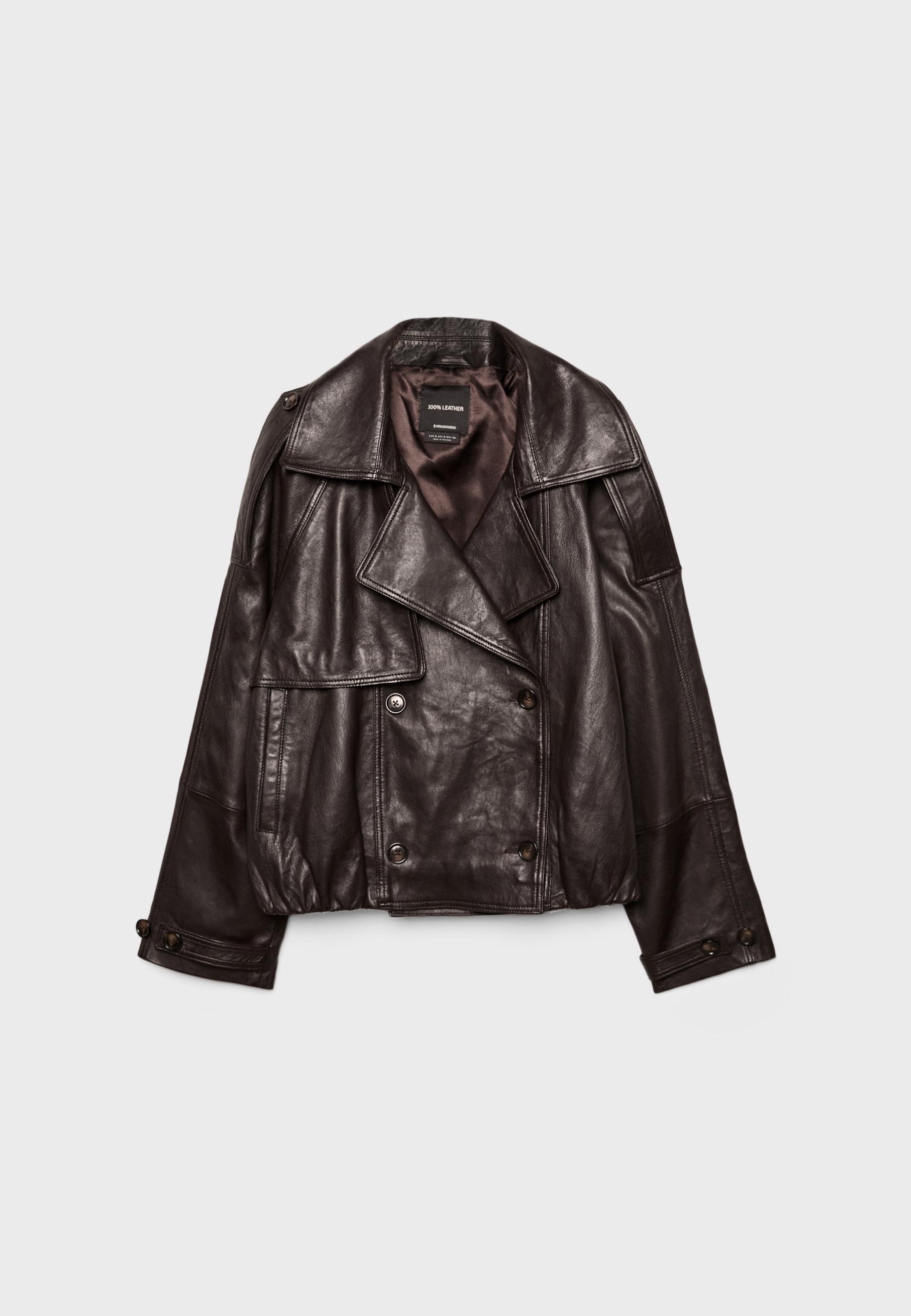 Oversize 100% leather trench coat — Brown