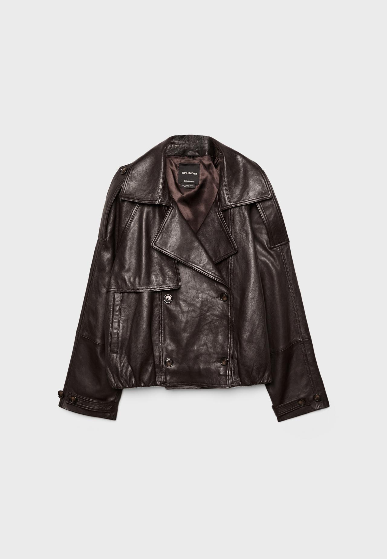 100% leather oversize trench coat — Brown