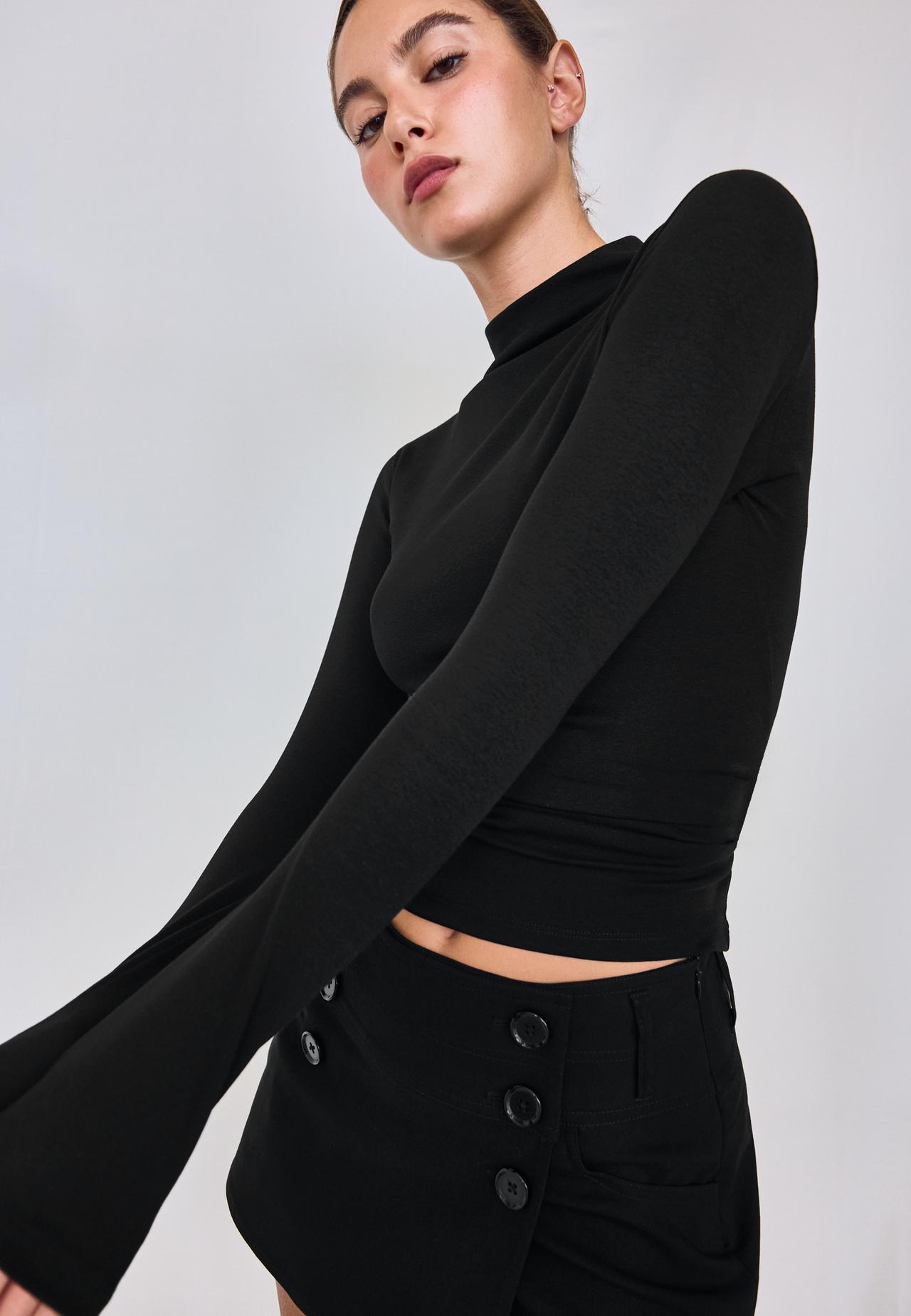 Basic funnel neck T-shirt — Black