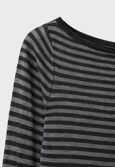 Basic wool and silk boat neck jumper — Dark grey 10