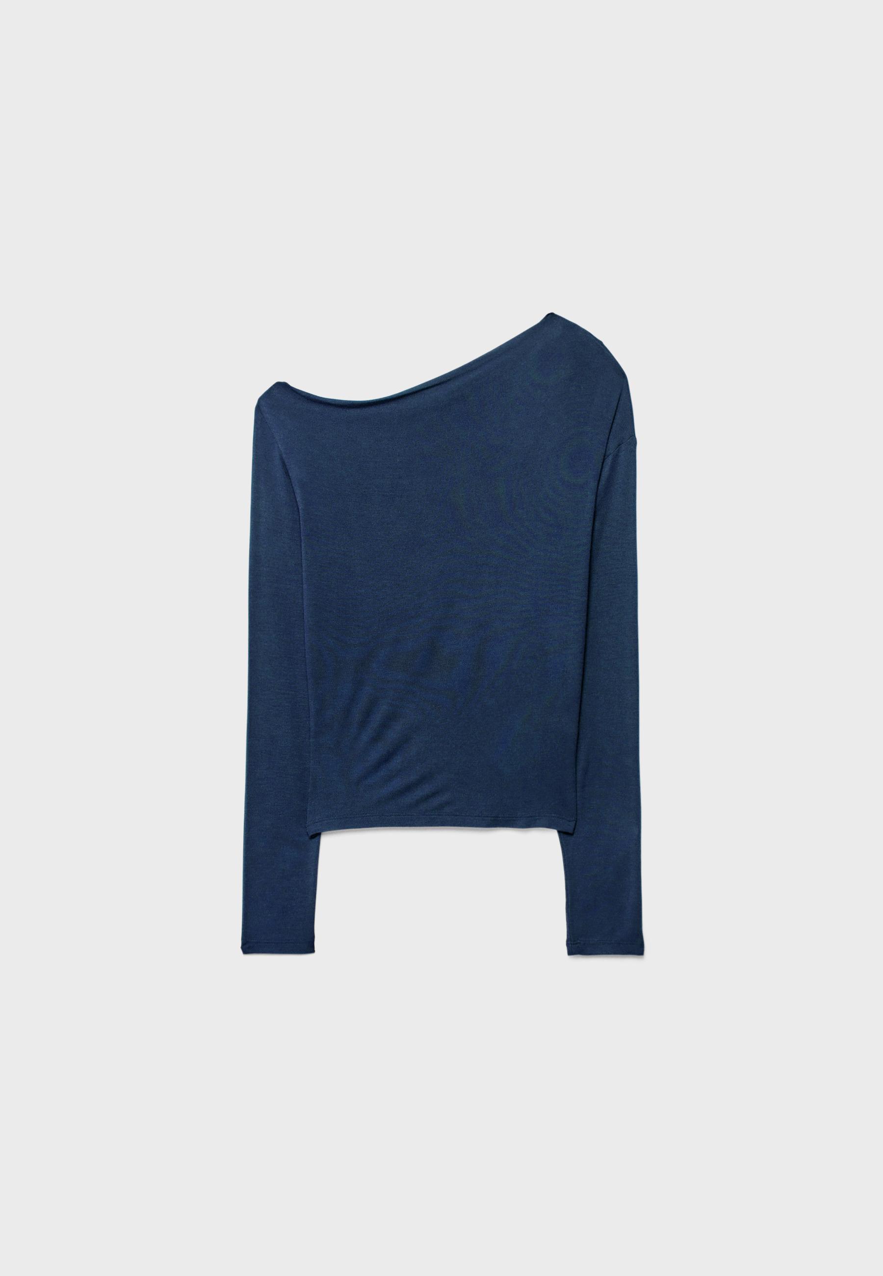 Asymmetrical neckline top — Navy blue
