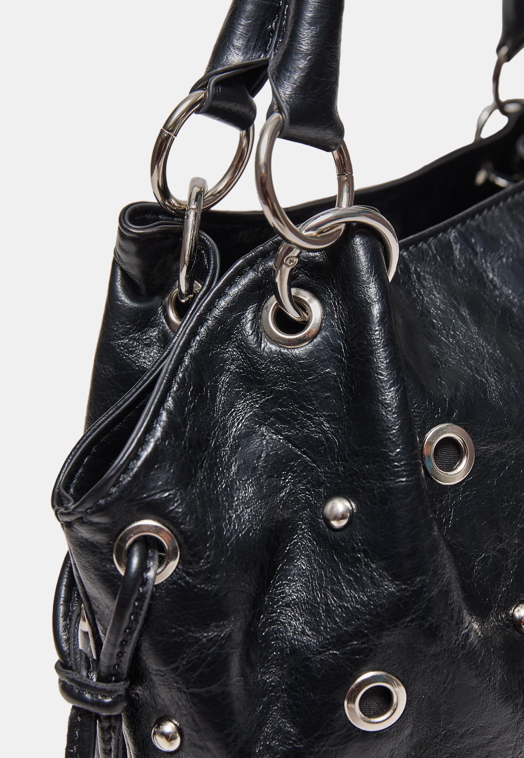 Bucket bag with eyelet detail — Black