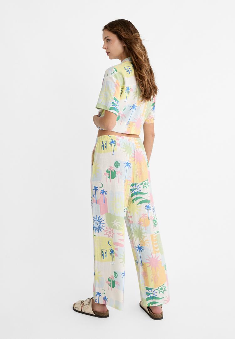 pantalon fluido estampado con lino
