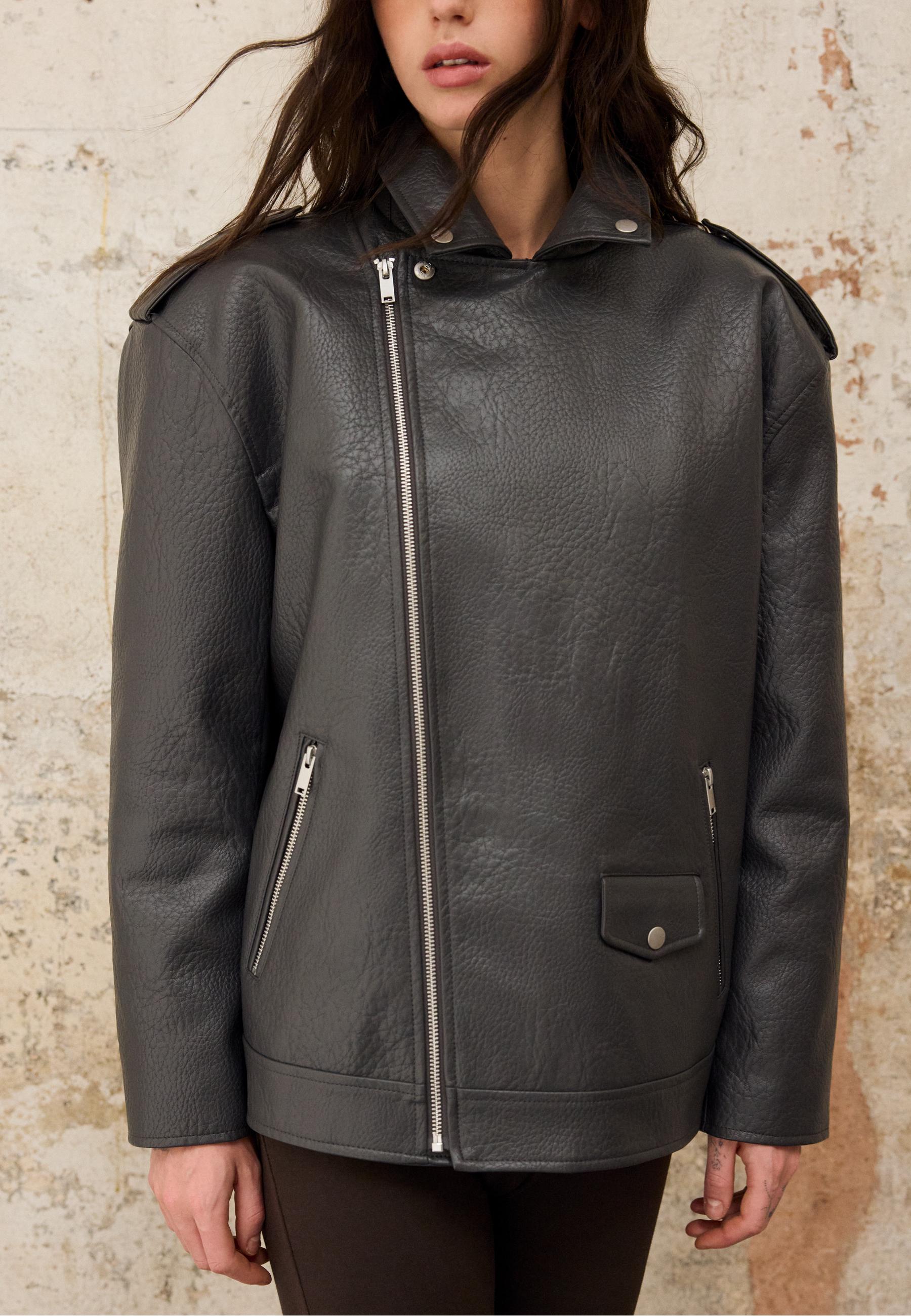 Leather effect biker jacket — Dark grey