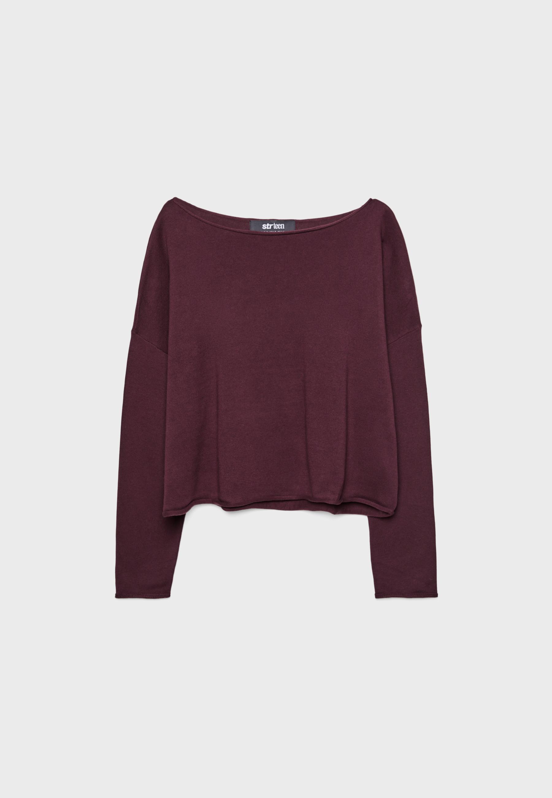 Boat neck cropped sweater — Burgundy