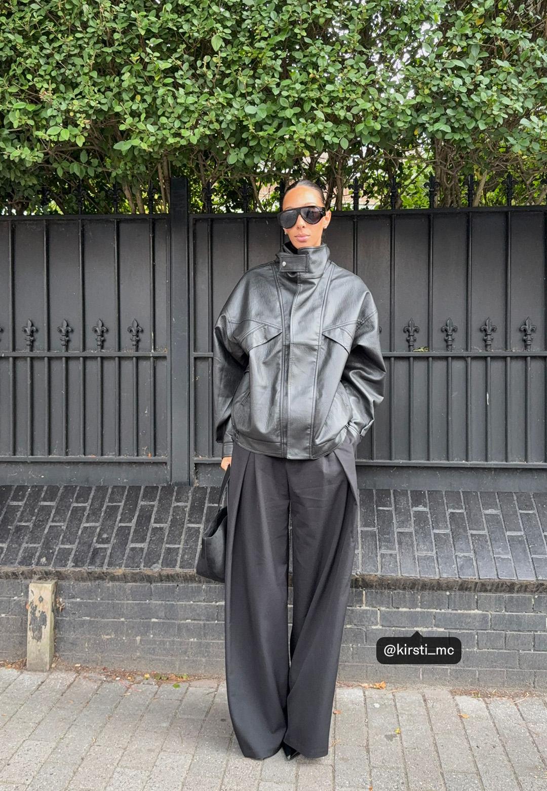 Oversize leather effect jacket — Black