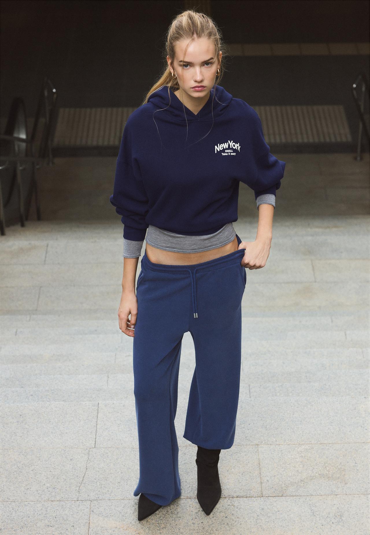 Soft-touch palazzo jogger trousers — Dark blue