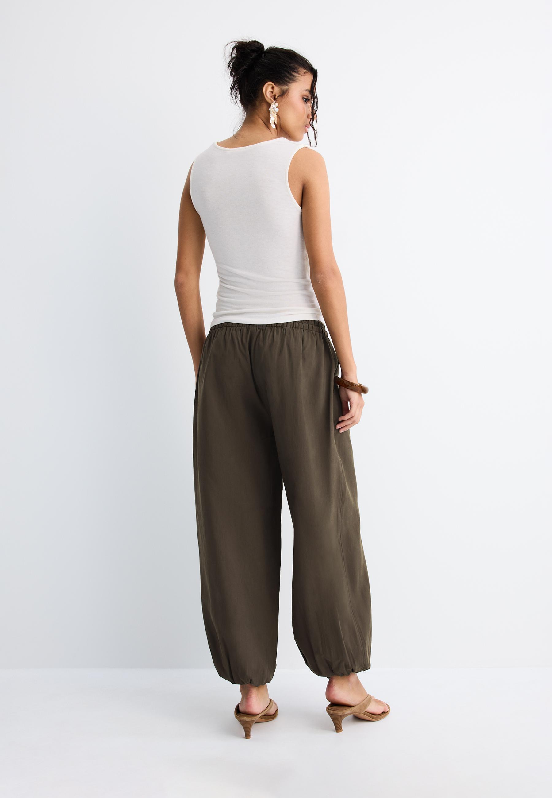 Lyocell sarouel trousers — Brown