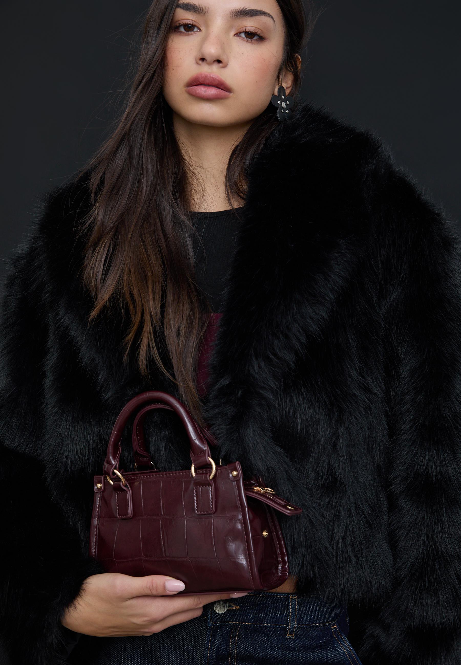 Mini tote crossbody bag with coconut effect — Burgundy