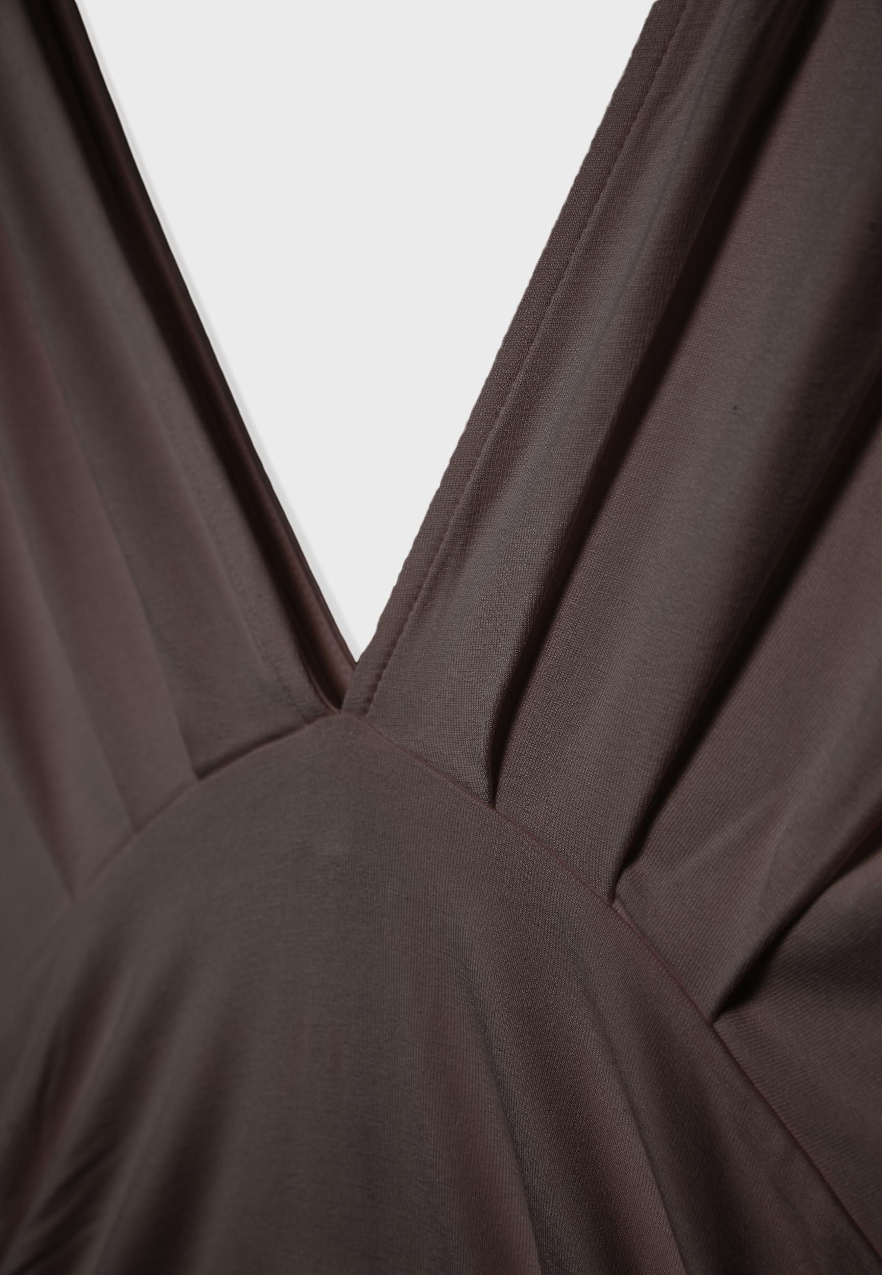V-neck top with sash — Brown