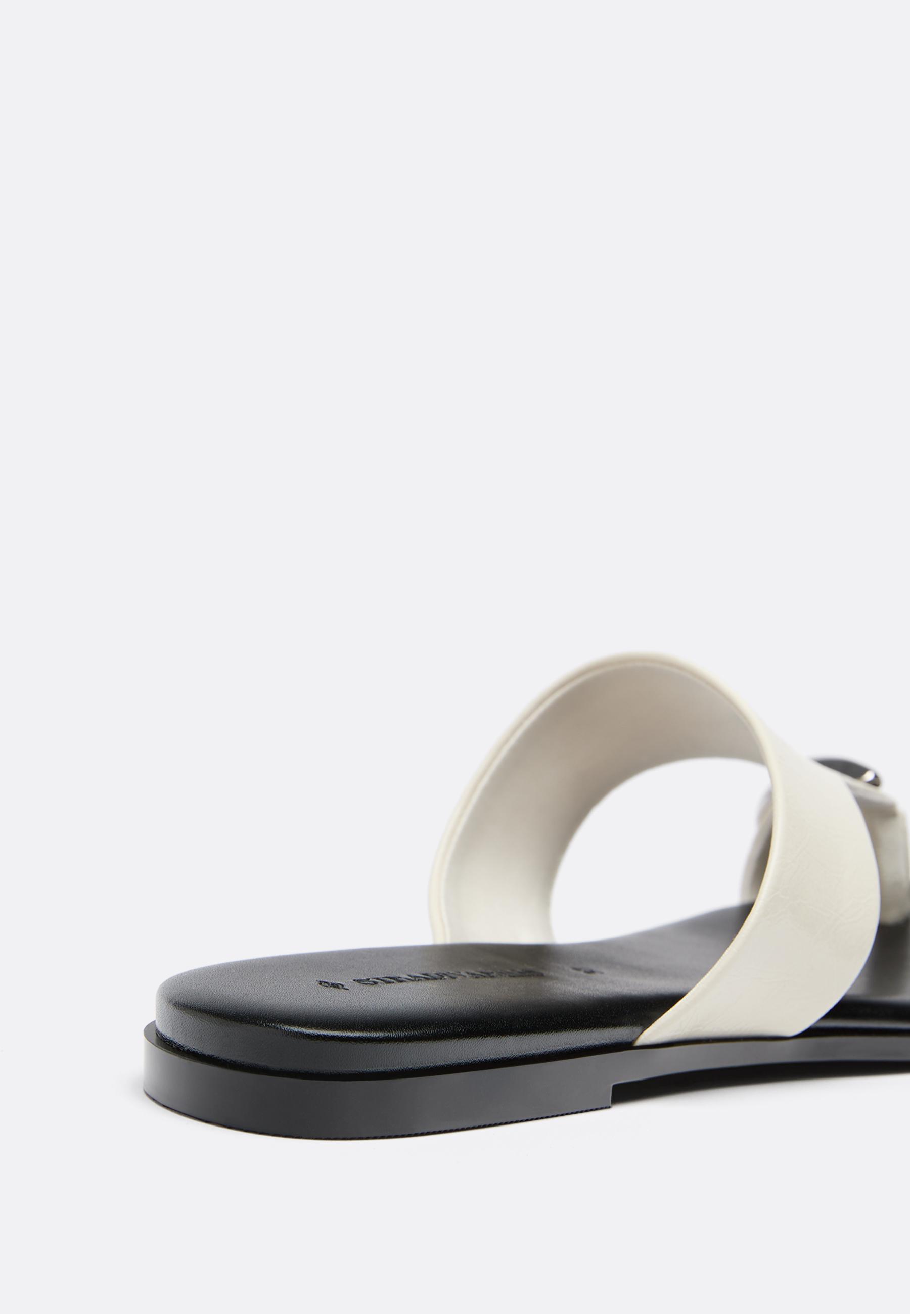 Flat slide sandals with metal detail — ECRU