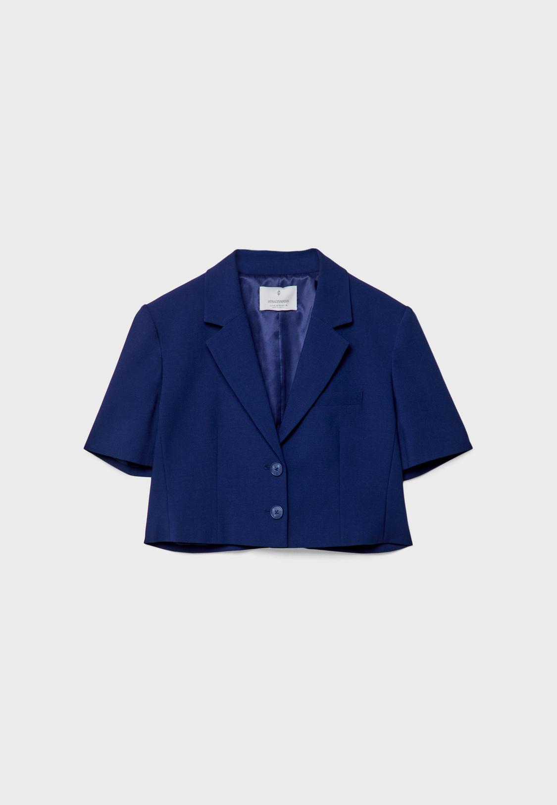 Womens Blue Short Jacket Cropped Short Sleeve Blazer Women's