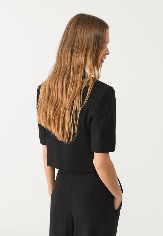 Ketenli kısa kollu crop ceket_5