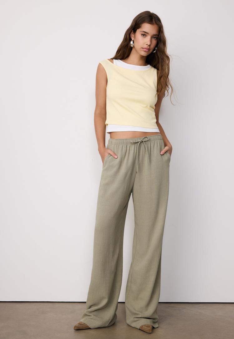 Stradivarius Pantaloni Fluizi Aspect In Kaki L