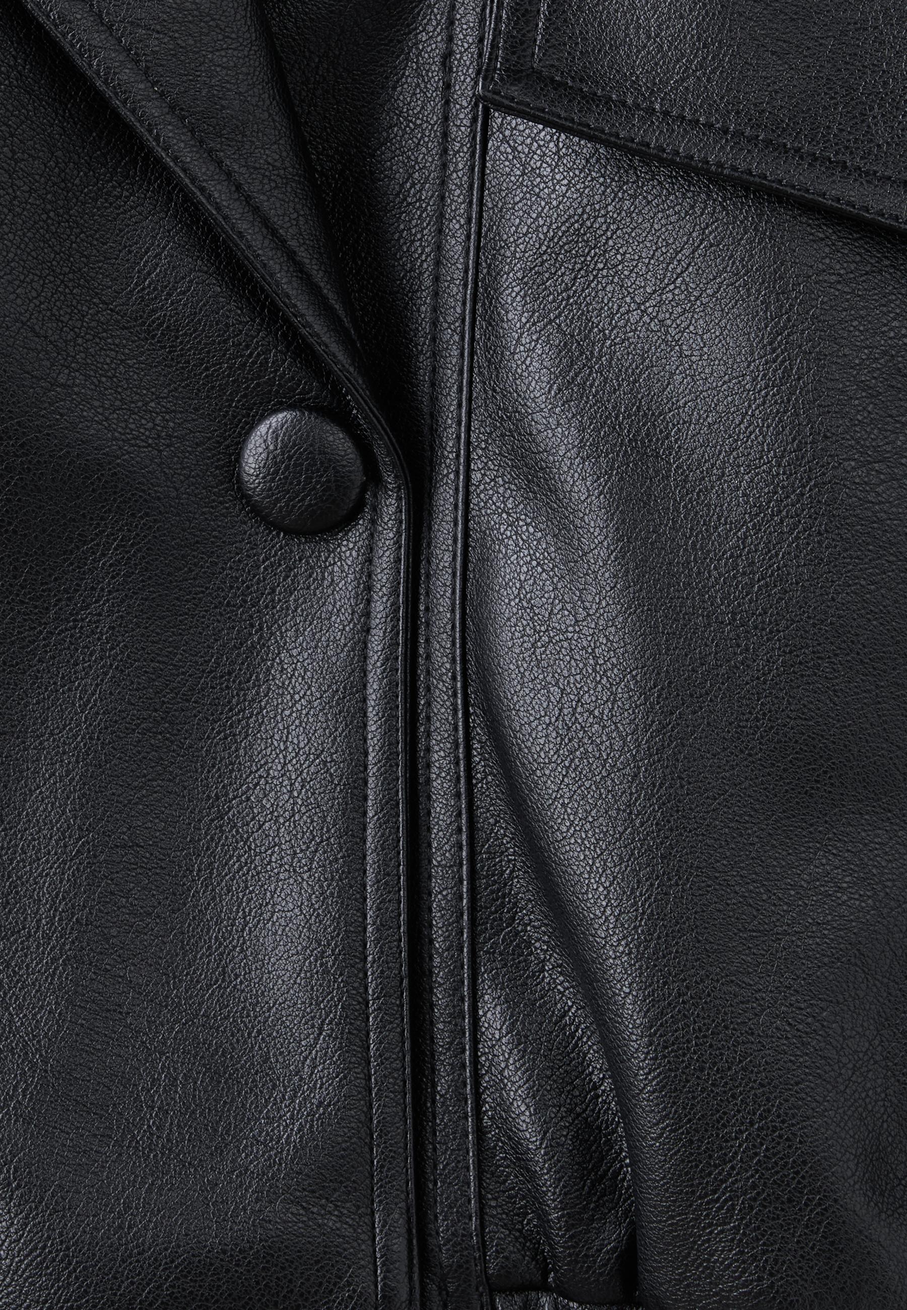 Quilted leather effect boxy jacket — Black